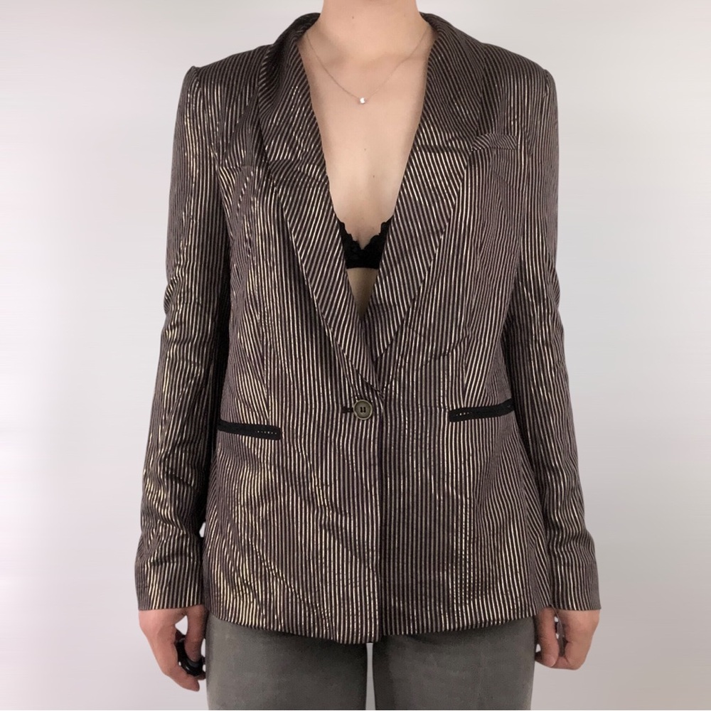 NWT‎ Free People Sunset Blazer Cedar Size XS Metallic Gold Striped
